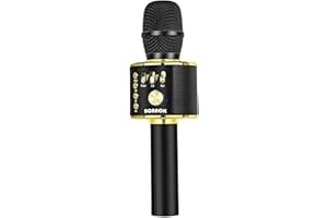 BONAOK Karaoke Mikrofon, 3 in 1 Kabelloses Bluetooth Mikrofon, Kinder Mikrofon Lautsprecher Maschine, Tragbares KTV Mikrofon für zu Hause, Kompatibel mit IOS Android Bluetooth Geräten（Schwarz Gold)
