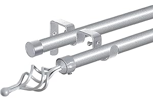 HOMEYA - Barras de Cortina Doble 120-210 cm, Barra de Cortina Extensible 16-19mm, con Terminales Forma Piña con Soportes, Barra de Cortina de Metal Decorativa Ajustable para Sala de Estar/Gris plata