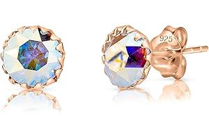 DTPsilver® Pendientes Mujer Plata de Ley 925 Chapados Oro Rosa con Cristal Swarovski® de Colores - Pendientes Mujer Pequeños - Pendientes Dorados - Diámetro: 6 mm