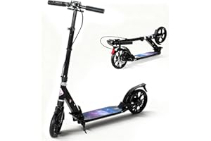 ISE Patinetes Scooter Plegable con Manillar Ajustable 93-107cm, Patinete Adulto no electrico Patinete niño con 2 Grandes Ruedas de 200mm y Freno de Mano&Guardabarros Trasero, Máx 100kg