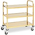 Royal Catering RCSW 2.2G Service Trolley - 3 Shelf, 240 kg Capacity, Stainless Steel, 4 Wheels with Brakes (79.5 x 44.5 cm Shelves)