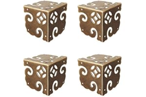 Tiazza 4Pcs Vintage Pure Brass Corner Protectors Antique Hardware Desk Edge Wooden Jewelry Gift Box Cabinet Corner Guard (Antique Bronze)