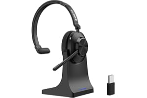 Voistek Wireless Headset,Bluetooth Headphones with Mic Noise Canceling for PC Laptop,USB Dongle & Charging Dock,50H Battery,Mute Button for Office Work,Skype,Zoom,Teams,Call Center