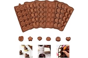 SkyTowards 6 Pezzi Stampi in Silicone per Creare Dolci, Ciambelle, Ghiaccio e Gelatina - Modelli Cuore, Volti Sorridenti, Fiori, Conchiglie