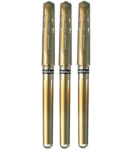 uni-ball Signo Pen UM-153 - Penna a sfera con inchiostro gel metallizzato, punta in metallo da 1,0 mm, impugnatura in gomma, inchiostro bianco, confezione da 3, in confezione regalo