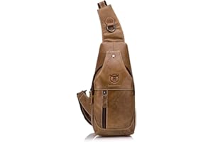 FANDARE Bolso Hombre Mochila de Cuero Autentico Bolsos de Hombro y Pecho, Bolsos Bandolera, Bolsa Resistentes al Agua para Escolare Ciclismo Senderismo Gimnasio Viajes Bolsos Bandolera