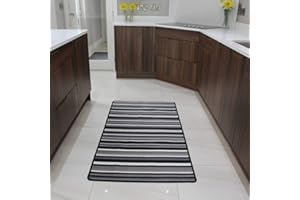 The Rug House Black and Grey Stripe Affordable Machine Washable Anti Creep Kitchen Mat Luna - 9