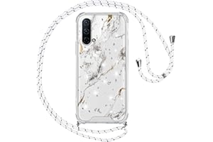 Vauki Funda OnePlus Nord CE 5G Movil con Cuerda,Colgar Carcasa Marmol Glitter Silicona Colgante Collar Correa,Silicona PC Bumper Antigolpes Case con para OnePlus Nord Core Edition 5G,Blanco