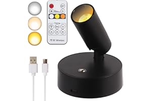 VIGMOJ Wireless LED Spotlight, Rechargeable Floor Uplighting Indoor, Battery Operated Picture Light with Remote Timer and Dimmable Accent Spot Lights Stick on Wall Light for Plants Pictures Artwork