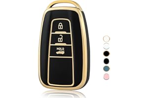 OFF WE GO Funda Llave Coche Carcasa Mando con Toyota Aygo Yaris Corolla C-HR Camry GT86 GR Supra Prius Prado Mirai RAV4 Land Cruiser Hilux Proace Casos Cubierta Llave Funda Tarjeta Llave, Oro Negro