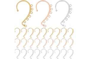 SUNNYCLUE 1 Caja 30 Piezas 3 Colores Ear Wrap Hallazgos Ear Cuffs Bulk No Perforado Ear Wraps con 7 Bucles Horizontales Cuff Earring Elementos para Bisutería Accesorios Adultos DIY Pendientes Colgante