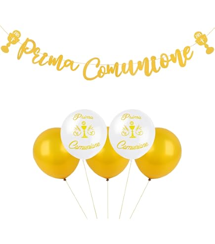 Ghirlanda Scritta Prima Comunione Dorata Con Glitter - Striscione Da Parete Con Lettere 16 Cm Per Festa Sacramento Bambini E Ragazze