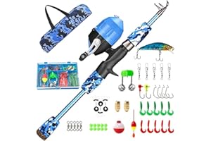 HUSHUI Caña de pescar para niños, caña de pescar telescópica portátil y carrete para adolescentes, caña de pescar con carrete y líneas