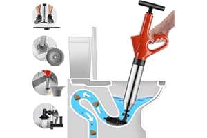 HOMREALM High Pressure Toilet Plunger, Drain Snake Clog Removal Tool, Heavy Duty Sink Plunger with Visual Barometer, Air Drain Blaster Heavy Duty Plunger for Toilet, Drain, Sewer, Pipe, orange