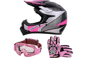 Zorax ZOR-X19 Pink M (51-52cm) PREDATOR Kids Motocross Motorbike MX Helmet ECE2206 & Gloves M (6cm) & Goggles