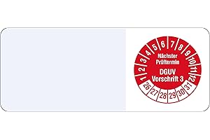 LABELIDENT Kabelprüfplaketten 20 x 50 mm für Kabel-Ø 6,0 bis 12,0 mm - Nächster Prüftermin DGUV Vorschrift 3-1.000 Prüfplaketten auf Rolle 2026-2031, Vinyl rot-weiß