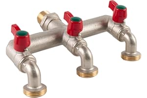 Tesmotor Distribuidor T de 1/2 Pulgadas 3 Vías Grifo de Agua para Jardín con 3 Piezas de 3/4 Pulgadas BSP Manguera de Jardín Conector de Grifo de 3 Vías para Lavadora, Barril de Lluvia