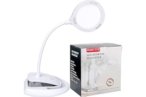 HOMGEN Magnifying Lamp Rechargeable Magnifier Lamp Desk Magnifying Glass With Light High transparency optics Magnifier Lights Support 5X&10X Lens & 15 LED Lights for Reading, Hobbies, Crafts etc.