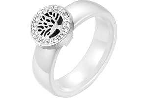 JewelryWe Schmuck Damen-Ring, Elegant Baum des Lebens Edelstahl Strass Keramik Ring Band, Weiß Silber, Größe 52 bis 62