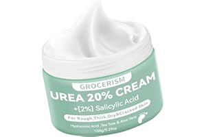 GROCERISM Crema Urea 20% más un 2% de ácido Salicílico 150g || Crema Para Pies y Crema de Manos con ácido Hialurónico, árbol de té y Aloe Vera para Humectar, Eliminar Callos y Suavi