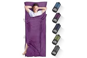 LSTRAGY Sleeping Bag Liner with Pillow Slot,Portable Lightweight Sleeping Bag Liners with Two Way Zippers,220x95cm Travel Sheet for Backpacking, Hostels, Huts Camping Essentials