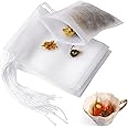 KASTWAVE Disposable Drawstring Tea Filter Bags, Safe & Natural Unbleached Paper Seal Tea Infuser Drawstring Empty Bag, Empty Bag for Loose Leaf Tea, Coffee, Herb, Spice (100Pcs 3.19 x 3.94 inch)
