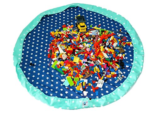 Preisvergleich Produktbild Spieldecke Spielmatte Spielzeug Aufbewahrung Krabbeldecke Aufräumsack Spielzeugsack Beutel Tasche 2 in 1 (Blau - Mint)