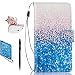 Produktbild Honor 8 Hülle, Honor 8 Schutzhülle Leder Hülle, Alfort 3 in 1 Flip Wallet Fashion Design Dual Use Falten Premium PU Leder Tasche Case Cover Folio Mappen Kasten Abdeckung für Huawei Honor 8 5.2" Smartphone Funktion Unterstützte Telefone mit Blau Kies ( Farbe ) + Netter Staub Stecker + Alfort Schwarz Stylus Pen