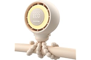 Dreamegg Ventilador Carrito Bebe Pantalla LED Inteligente, Clip 360° Desmontable, 4 Velocidades de Viento, 2 Luces Nocturnas, Ventilador Portatil USB Recargable 4000mAh, Camper Furgoneta Accesorios