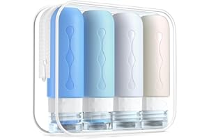 Gemice zestaw silikonowych butelek podróżnych, 90 ml, 4 sztuki, szczelne pojemniki podróżne i przybory toaletowe, zatwierdzone przez FDA, pojemniki na płyny, do szamponu, kremu, odżywki, pielęgnacji