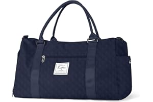 WEPLAN Reisetasche Damen Sporttasche mit Schuhfach Handgepäck Tasche Weekender Bag Schwimmtasche,Wasserdicht Travel Duffle Bag,Overnight Weekend Fitnesstasche Trainingstasche für Reise Gym,Navy Blau