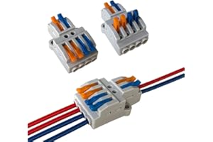 Aiqeer 9 Pezzi KV424 Leva-Dado Cavo Connettore, 2 in 4 out Bilaterale Conduttore Compatto Connettore, Morsettiera Connettore Molla, Morsettiera Cavo Connettore Rapido