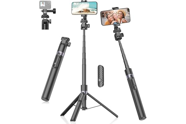 Gahenwo 173cm Perche Selfie Monopode/Trépied pour Caméra d'action, Trepied Smartphone Tout-en-Un avec Télécommande, Support de Trépied Téléphone Portable Compatible avec iPhone/Android