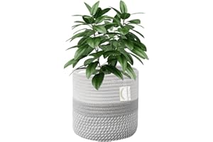 NATTHSWE Pflanzenkorb mit Liner, Geflochtene Blumentopf Übertopf Korb für 18cm Innenbereich Pflanzgefäße Baumwollseil Jute Pflanzenkorb Topf Dekoration faltbar Wäschekorb Haushalt Lagerung Korb