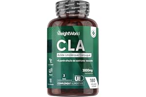 WEIGHTWORLD CLA 3000mg par Jour, Vegan - Source d'Omega 6 Acides Gras Essentiels - 80% Acide Linoléique Conjugué 180 Gélules Pour 2 Mois - Issu d'Huile de Carthame Alternative à L Carnitine, Fabriqué en UE