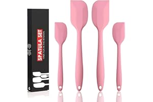 FloweryOcean 4 Spatules en Silicone Résistant à la Chaleur 260°C/ 500°F,BPA Free,Non-Stick,Un Noyau en Acier Inoxydable et Sans Couture Conception une Pièce Pour Cuisine,Pâtisserie et Cuisson (Rose)