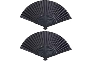PRYON 2 Pcs Black Folding Hand Fan, Fabric Handheld Fans for Dancing, Cosplay, Wedding Party, Birthday Gifts, Chinese Spanish Foldable Hand Fans for Women, Home Decorations, Elegant Hand Fan Accessories