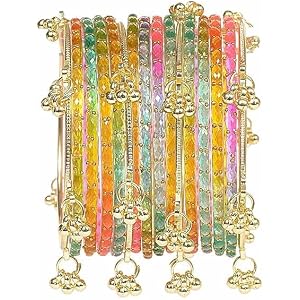 BANGLESKART Kashmiri Ghangharoo Glass Bangle Set for Women| Light Weight Bangles | Traditional Transparent Fancy Glass Chudi Set for Wedding, Party(Set Of 18)