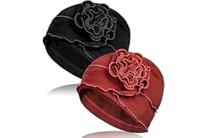 TSKNOMO 2 Stück Chemo-Kopfbedeckung aus Baumwolle, weiche Krebs-Kopfbedeckung, elastische Krebsmütze für Frauen mit Haarausfall