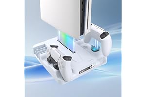 Juseisin Compatible with PS5 Controller Charging Station with Cooling Fan & Game Card Holder - 3-Speed Cooling Base for PS5/PS5 Slim/Pro Consoles, Dual Fast Charge Dock, Includes 6A USB-C Cable