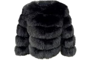 ZhuiKun Manteau en Fausse Fourrure pour Femme Pardessus Court en Fourrure Artificielle Solide Épais Chaud Parka Veste