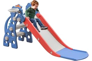 ‎FIVMEN FIVMEN Rutsche Kinderrutsche 3-in-1 Set, Kinder Spielzeugrutsche Indoor Outdoor mit Basketballkorb, für Max 50KG ab 1-6 Jahre Kinder (Type A)