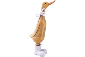 Home Deco London Resin Ducks in Wellies Lovely Decorative Ornament - Great Gift Idea (Duck in Lilac Wellies Oak Effect)