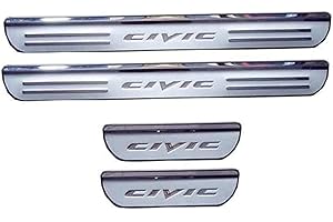 EVER TA 4 Pezzi Battitacco Auto per Hon-da Civic 10th 2016-2022, Inossidabile Antiscivolo AntiGraffio Soglia della Porta calciere Protezioni del Pedale dello Car Styling Accessorio