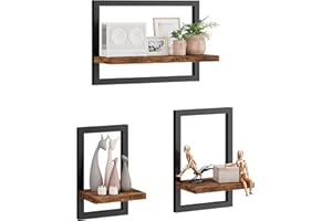 IBUYKE Floating Shelf Wall,Set of 3 Wall Shelves,Hanging Shelves for Wall Storage,Display Racks,Square Bookcase for Living Room, Office, Bedroom, Bathroom, Kitchen,Brown TFS001H