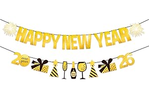 YIAJIA Happy New Year Banner, Happy New Years Decorations 2026, 2026 New Years Eve Party Glitter Bunting Banner Garland, New Year Eve Party Supplies 2026