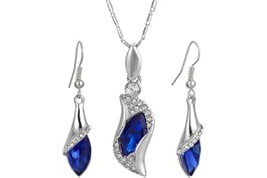 RIZILIA Jewellery Set Pendant with 43cm(17") Chain & Drop Dangle Earrings Marquise Cut Austrian Crystal Rhinestone in 18K White Gold Plated, Simple Modern Elegance