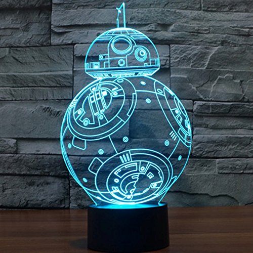 Preisvergleich Produktbild JFL LED 3D Vision Tischleuchte – berührungsempfindliche Taste, 7 Farbwechsel, Licht-Skulptur, kunstvolles Motiv, visuell, kreative Beleuchtung, USB, BB-8