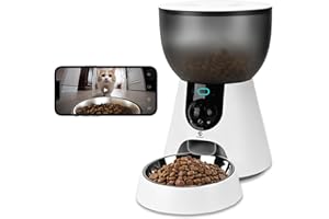 Podazz Distributeur Croquettes Chat Automatique avec Caméra 1080P, 2.4G/5G WiFi Gamelle Chat Automatique Contrôle Via App, Vision Nocturne, Audio Deux Voies, Bol INOX, Jusqu'à 10 Repas/Jour