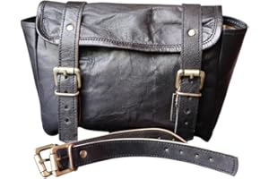 American blue - Bolsa de herramientas para moto de piel de cabra auténtica con cierre de hebilla de 2 correas, color marrón de liberación rápida reforzada, para manillar, horquilla (negro clásico)